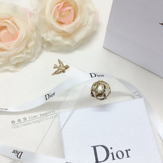 Dior飾品 迪奧經典熱銷款珍珠與鳥復古銅色耳釘耳環  zgd1466